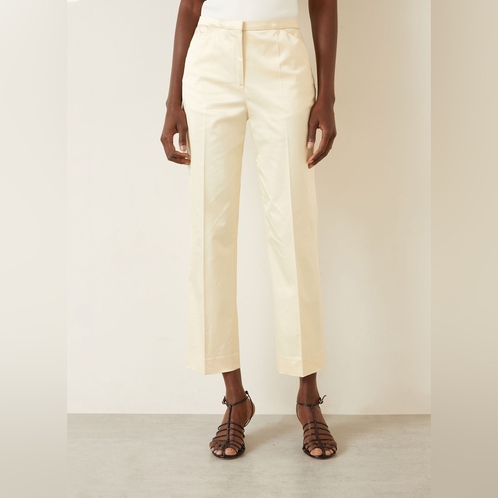 NWT Toteme Cropped Straight Trousers Satin Sheen Pants Ecru